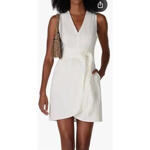 Marissa Webb White Tie Waist Wrap Denim Jean Mini Dress Size 10 Summer‎ V Neck